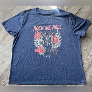 SHEIN Blue Rock and Roll Graphic Tee NWOT